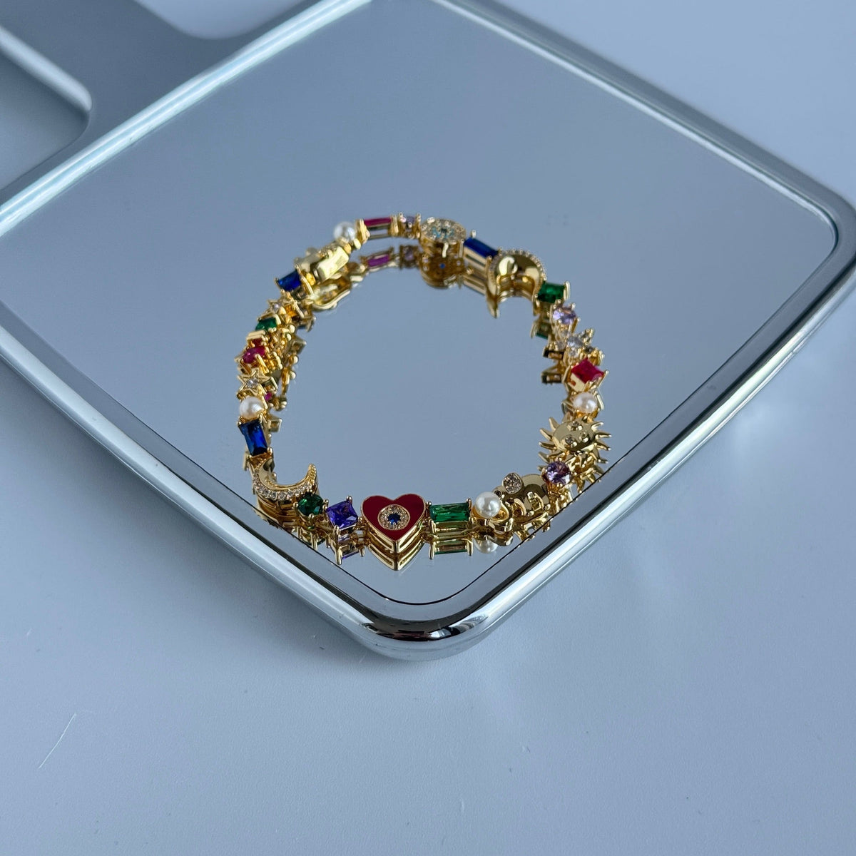 Moon & Heart Multi-Gem Bracelet | Colorful Crystal Charm Jewelry