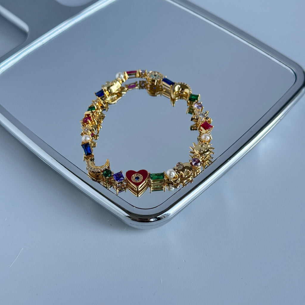Moon & Heart Multi-Gem Bracelet | Colorful Crystal Charm Jewelry