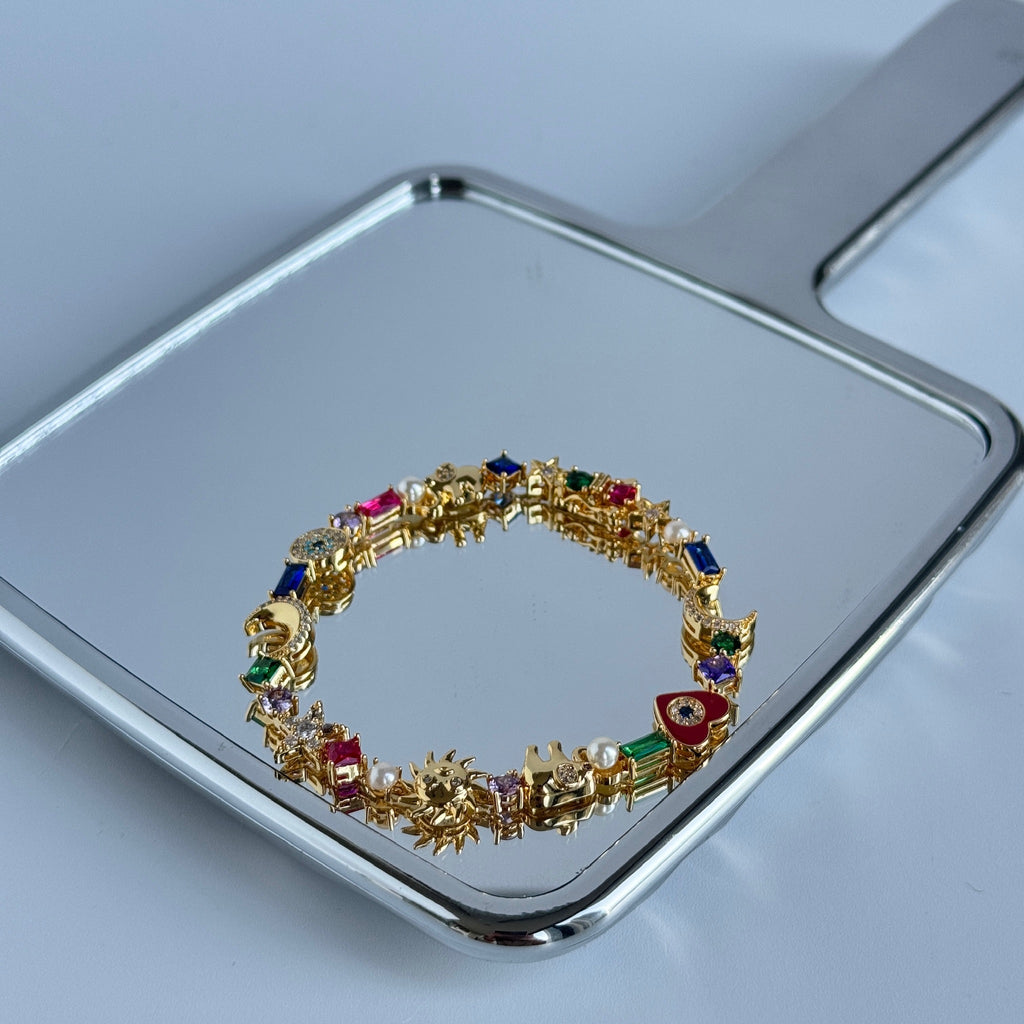 Moon & Heart Multi-Gem Bracelet | Colorful Crystal Charm Jewelry
