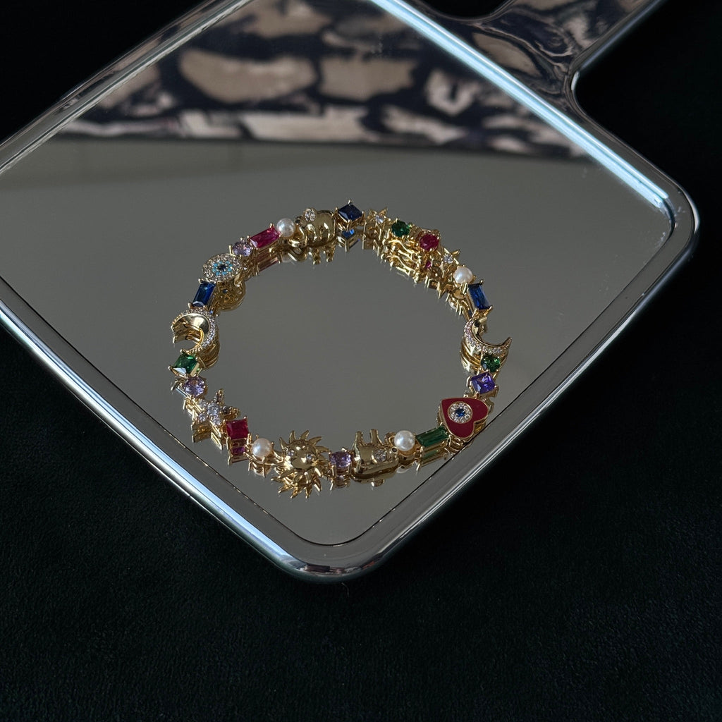 Moon & Heart Multi-Gem Bracelet | Colorful Crystal Charm Jewelry