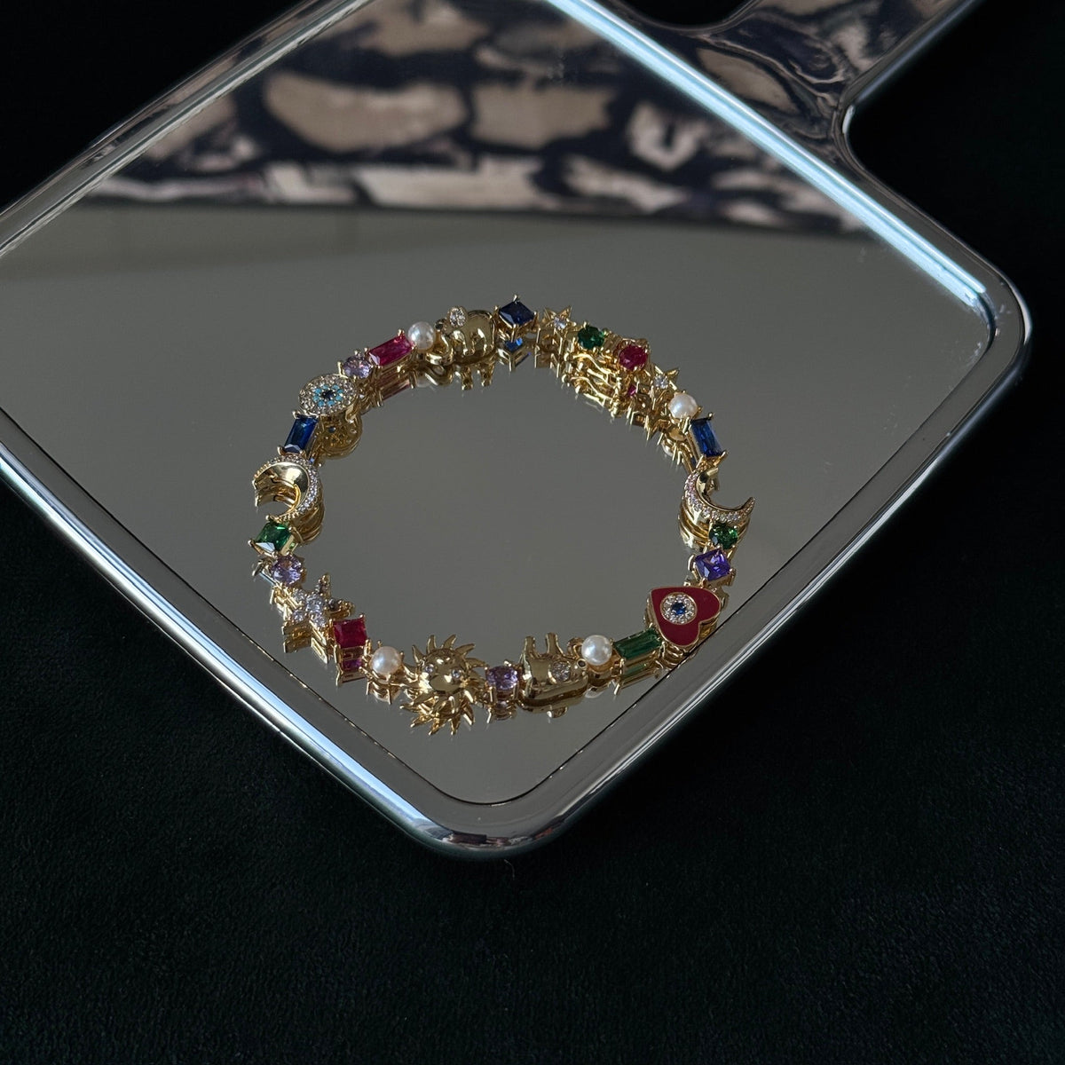 Moon & Heart Multi-Gem Bracelet | Colorful Crystal Charm Jewelry