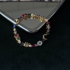 Moon & Heart Multi-Gem Bracelet | Colorful Crystal Charm Jewelry