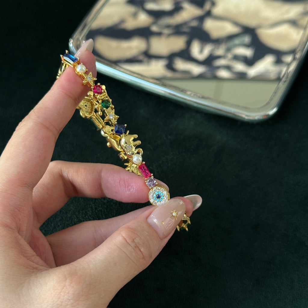 Moon & Heart Multi-Gem Bracelet | Colorful Crystal Charm Jewelry