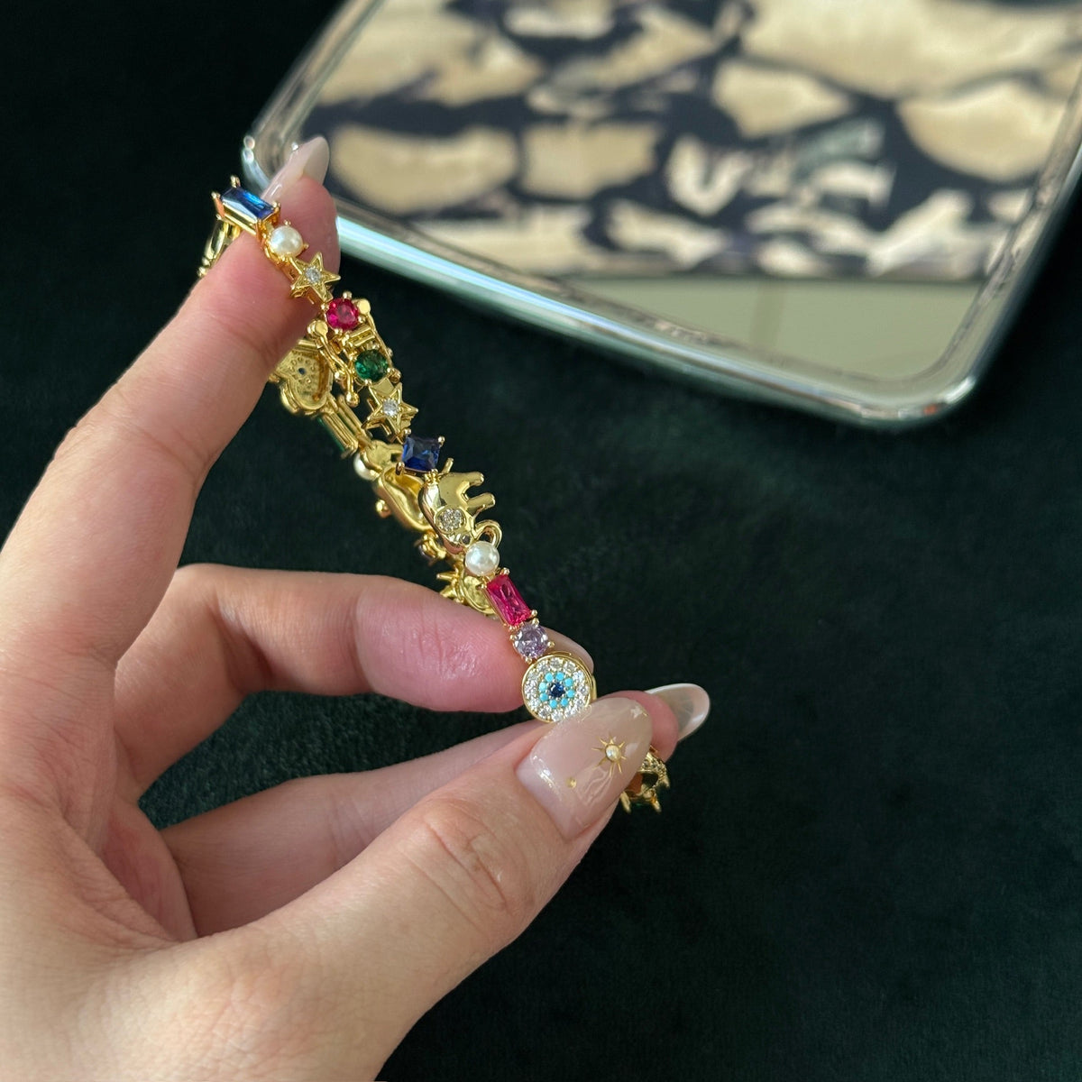 Moon & Heart Multi-Gem Bracelet | Colorful Crystal Charm Jewelry