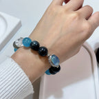 Moon Tide Aquamarine Bracelet | Hawk Eye, Clear Quartz & Grey Moonstone (12mm)