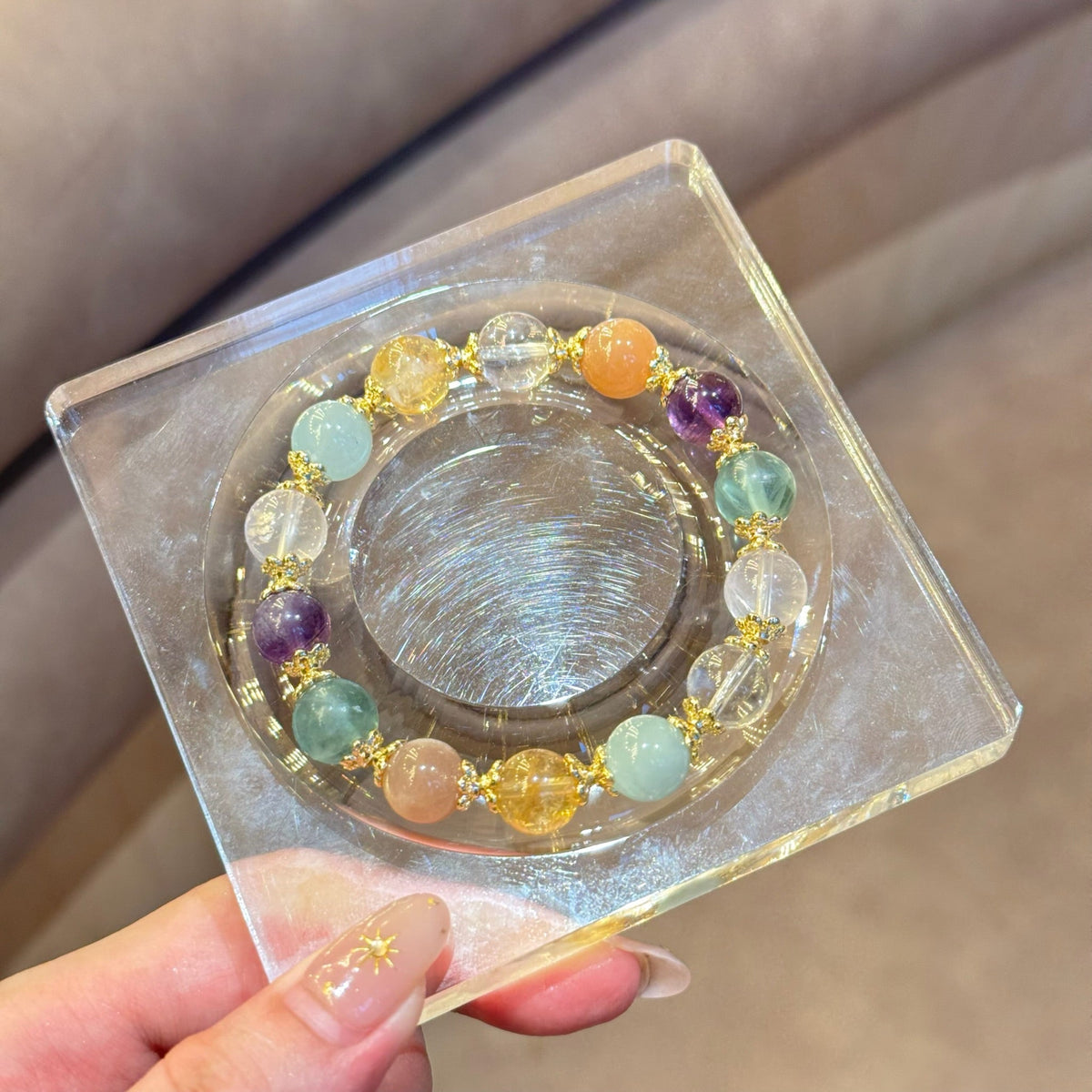 Multicolor Crystal Bracelet | 10mm Natural Gemstone Beads | Fluorite, Aquamarine, Rose Quartz, Clear Quartz | Energy Jewelry