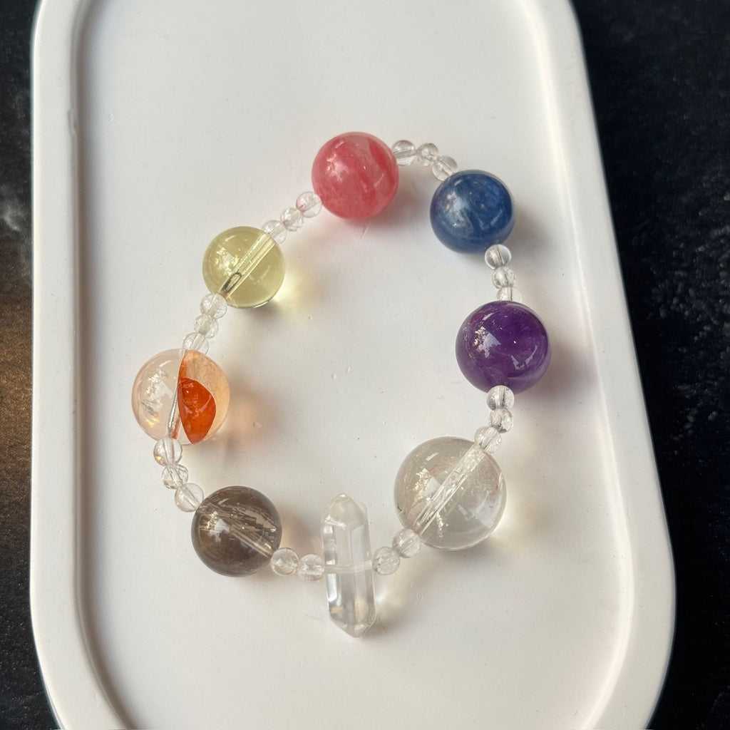 Natural 7 Chakra Alignment Bracelet | Raw Clear Quartz Point Energy Amulet | Consecrated Taoist Seven Star Aura Protection Crystal Jewelry