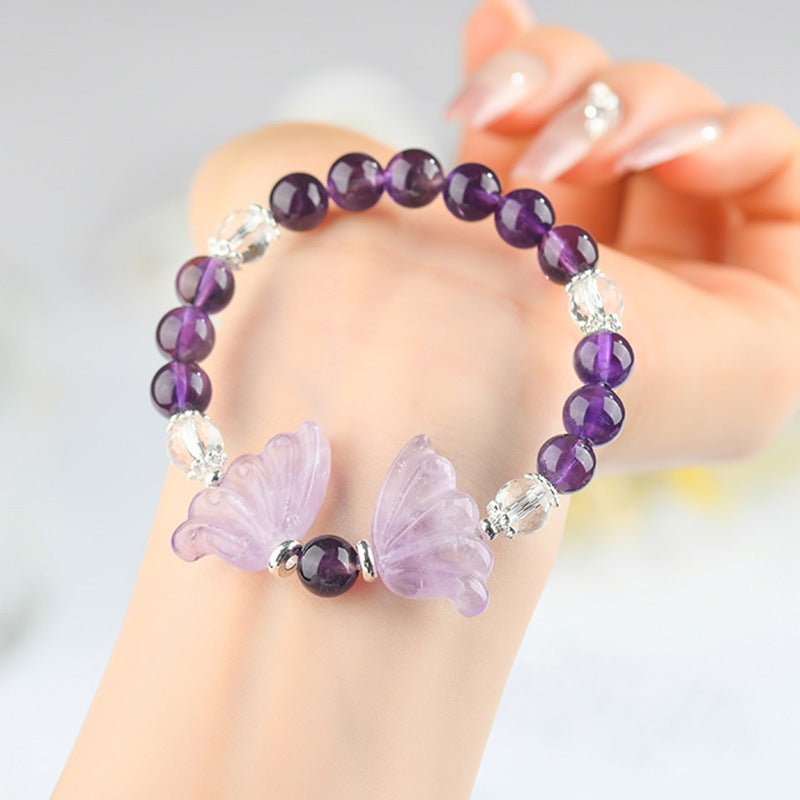 Natural Amethyst Bracelet Crystal Butterfly Healing Bracelet - EclipticJew