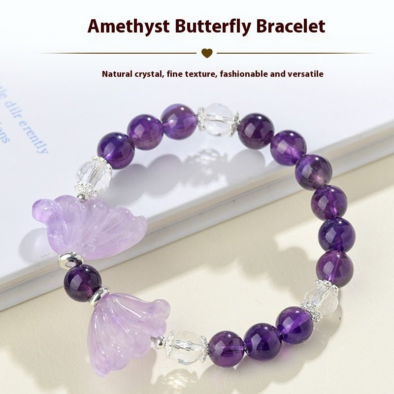 Natural Amethyst Bracelet Crystal Butterfly Healing Bracelet - EclipticJew