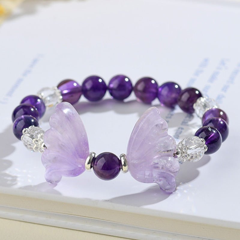 Natural Amethyst Bracelet Crystal Butterfly Healing Bracelet - EclipticJew