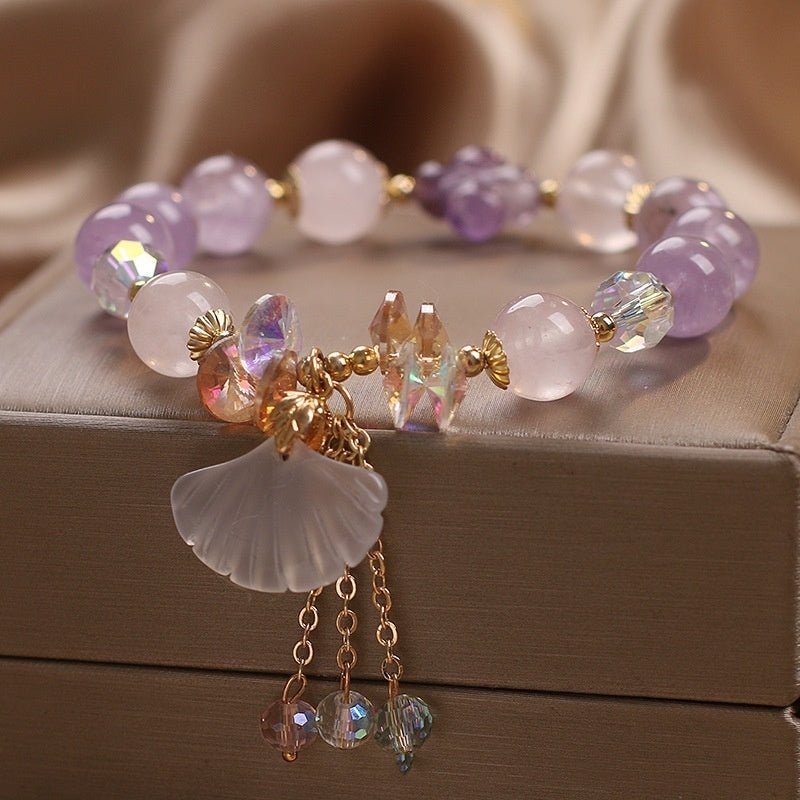 Natural Amethyst Bracelet Female White Jade Fan Pendant - EclipticJew