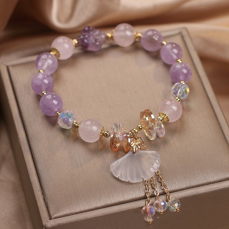 Natural Amethyst Bracelet Female White Jade Fan Pendant - EclipticJew