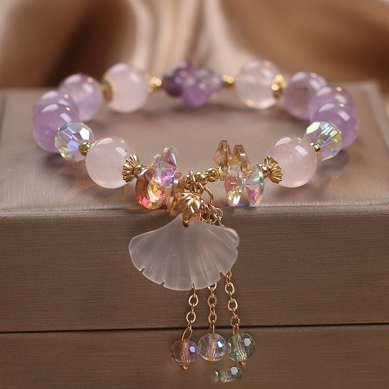 Natural Amethyst Bracelet Female White Jade Fan Pendant - EclipticJew