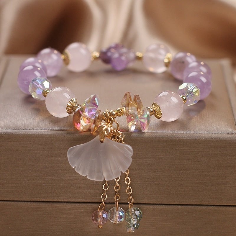 Radiant Amethyst & White Jade Fan Charm Bracelet