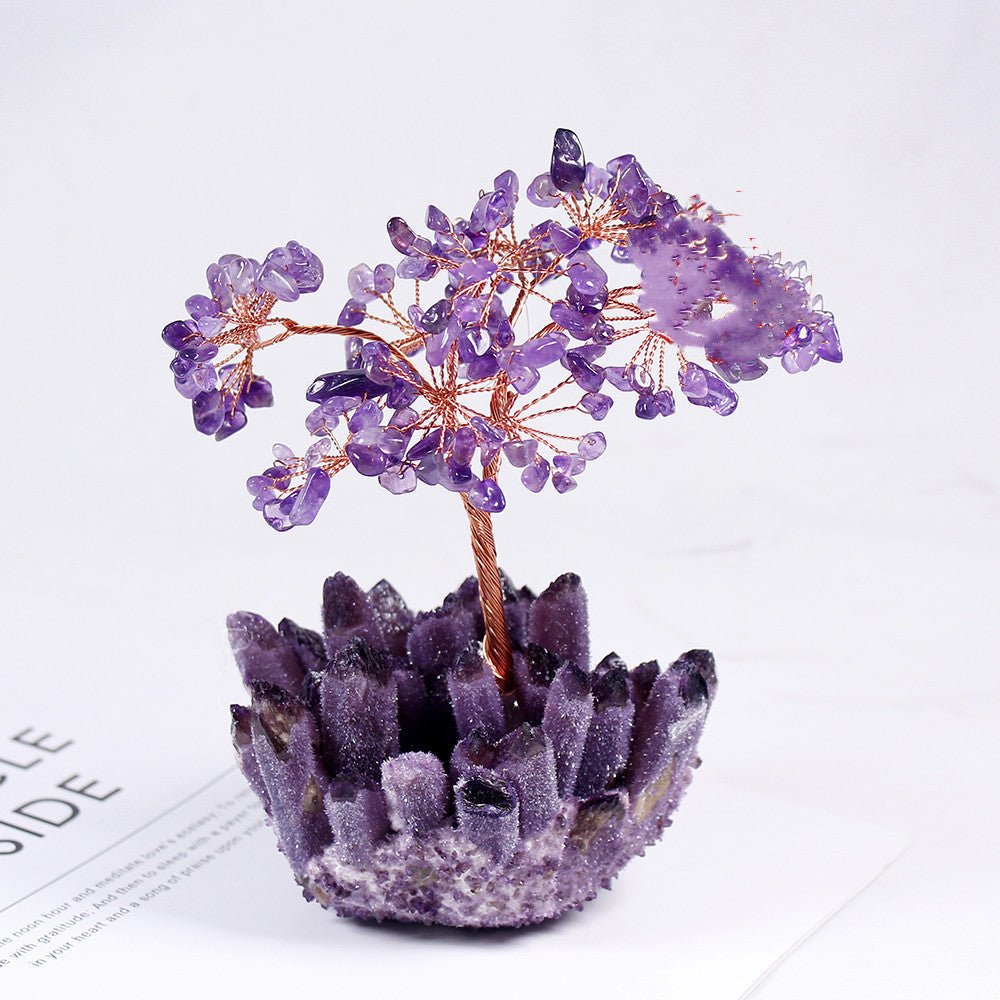 Natural Amethyst Flower Tree Amethyst Cluster Base Desktop Office Decoration - EclipticJew
