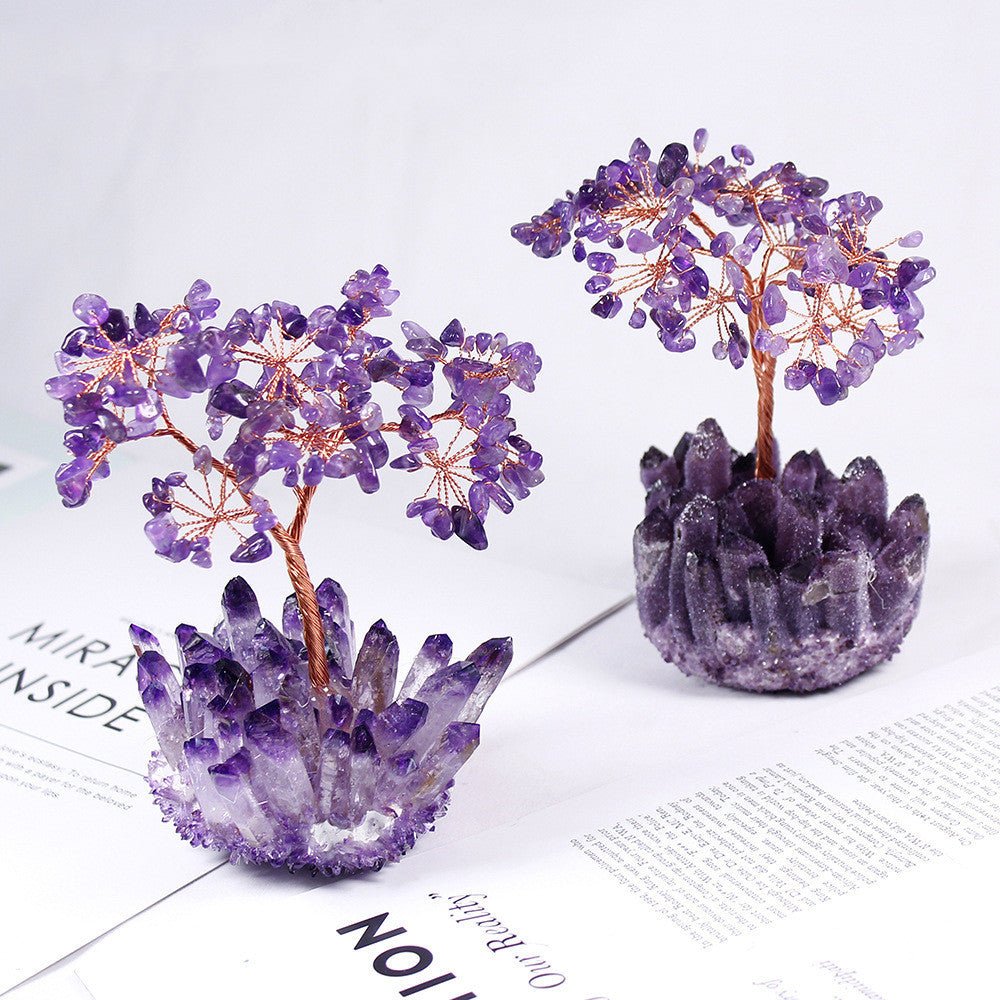 Natural Amethyst Flower Tree with Cluster Base - Desktop Decoration