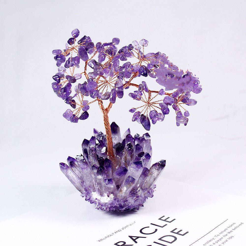 Natural Amethyst Flower Tree Amethyst Cluster Base Desktop Office Decoration - EclipticJew