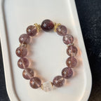 Natural Amethyst Phantom Quartz Bracelet | Deep Red Garnet Focal Stone Amulet | Taoist Consecrated Crown Chakra Intuition & Vital Qi Crystal Jewelry