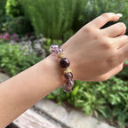 Natural Amethyst Phantom Quartz Bracelet | Deep Red Garnet Focal Stone Amulet | Taoist Consecrated Crown Chakra Intuition & Vital Qi Crystal Jewelry
