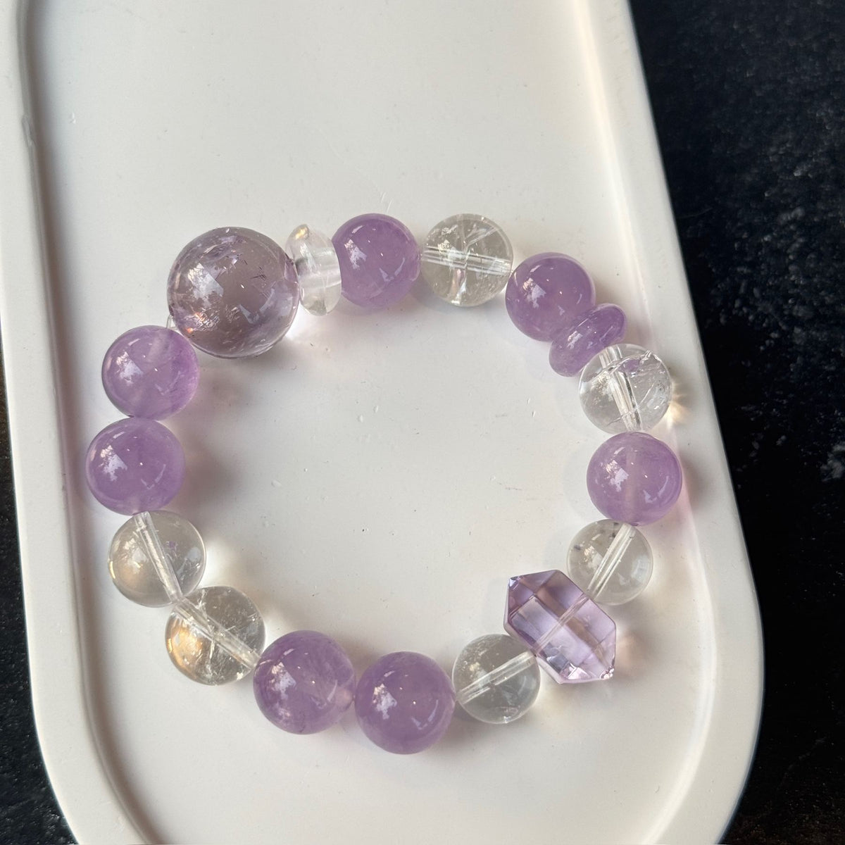 Natural Amethyst Statement Bracelet | Geometric Hexagonal Crystal Prism Amulet | Taoist Consecrated Crown Chakra Peace & Mental Clarity Jewelry