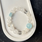 Natural Aquamarine Statement Bracelet | Icy Clear Crackle Quartz Energy Amulet | Taoist Consecrated Tranquility & Throat Chakra Protection Jewelry