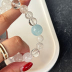 Natural Aquamarine Statement Bracelet | Icy Clear Crackle Quartz Energy Amulet | Taoist Consecrated Tranquility & Throat Chakra Protection Jewelry