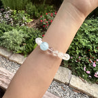 Natural Aquamarine Statement Bracelet | Icy Clear Crackle Quartz Energy Amulet | Taoist Consecrated Tranquility & Throat Chakra Protection Jewelry