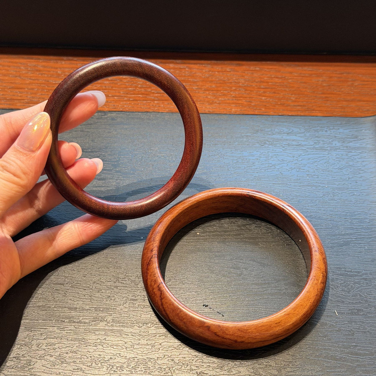 Natural Black Ebony Wood Bangle, Genuine Wooden Protection Bracelet, Slim Round Wood Cuff, Spiritual Grounding Jewelry, 56mm