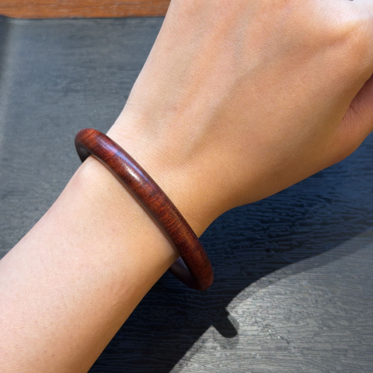 Natural Black Ebony Wood Bangle, Genuine Wooden Protection Bracelet, Slim Round Wood Cuff, Spiritual Grounding Jewelry, 56mm