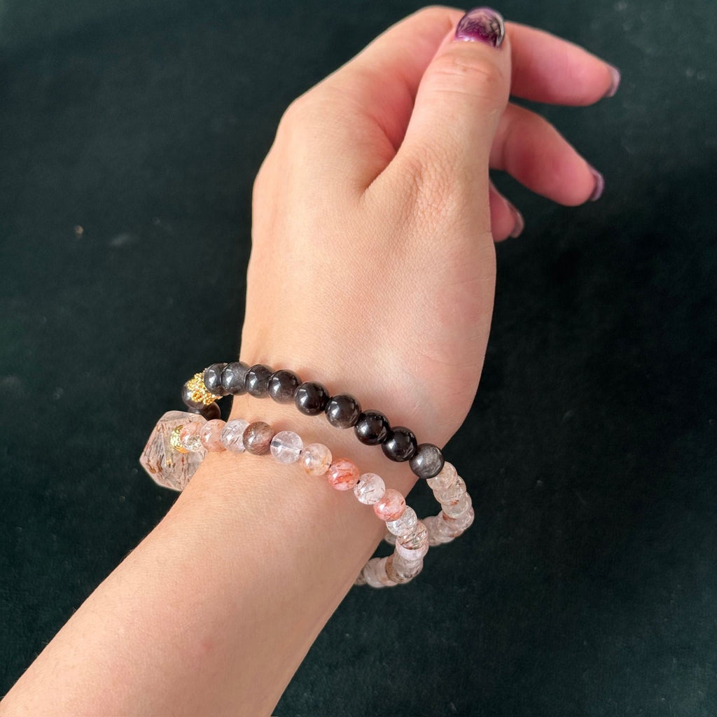 Natural Black Gold Super Seven Crystal Double Bracelet | grounding strength Taoist Blessed Bracelet