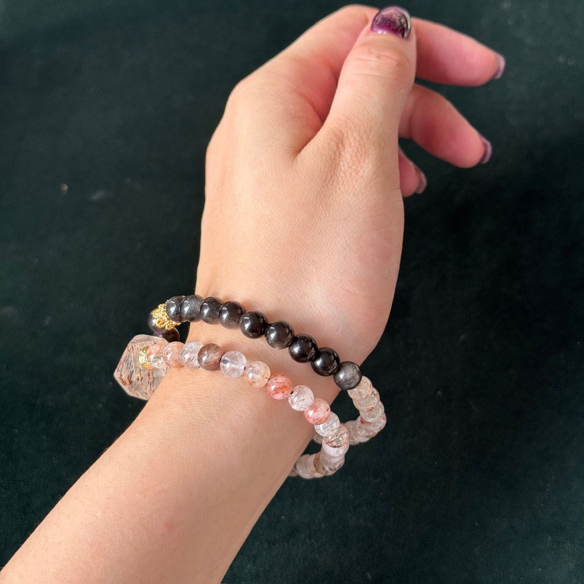 Natural Black Gold Super Seven Crystal Double Bracelet | grounding strength Taoist Blessed Bracelet