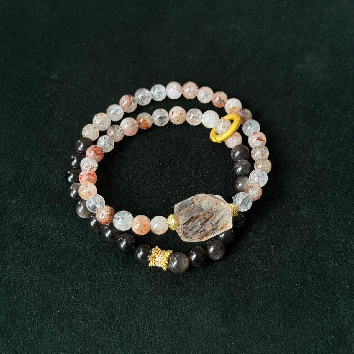 Natural Black Gold Super Seven Crystal Double Bracelet | grounding strength Taoist Blessed Bracelet