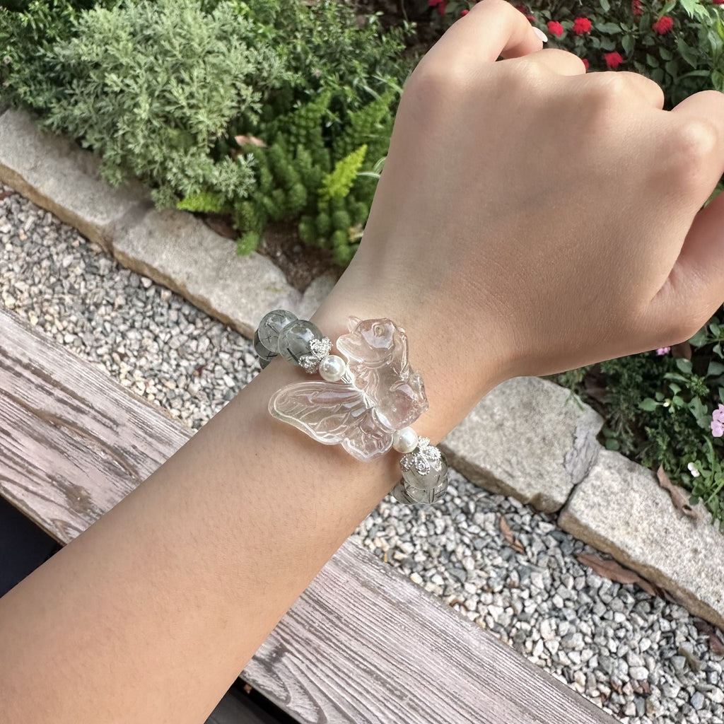 Natural Black Rutilated Quartz Bracelet | Clear Crystal Tourmaline Needle Amulet | Taoist Consecrated Protection & Career Breakthrough Jewelry