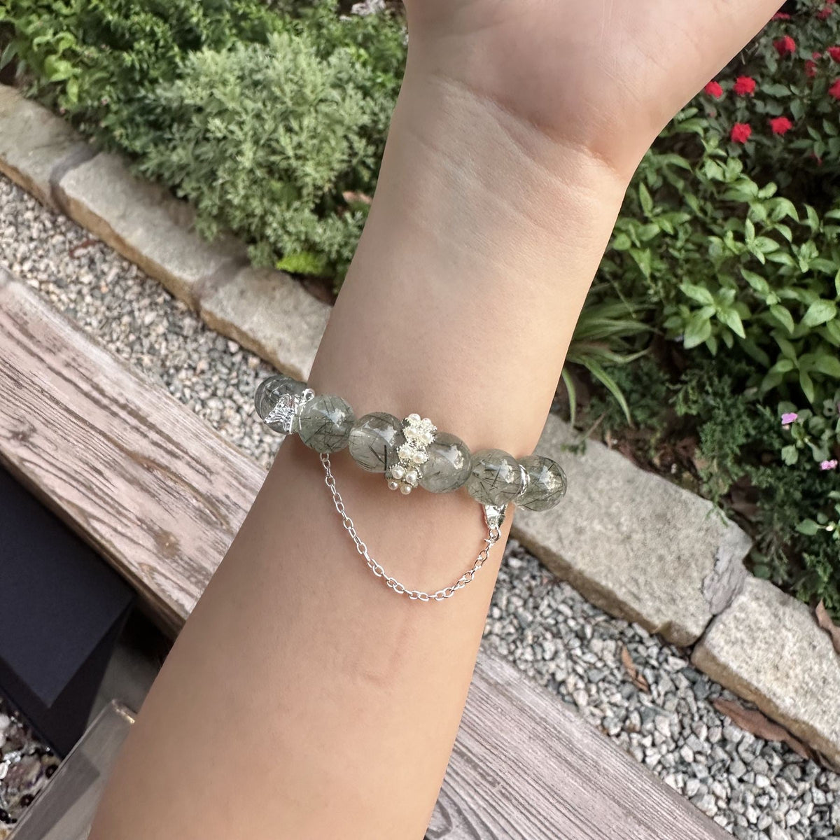 Natural Black Rutilated Quartz Bracelet | Clear Crystal Tourmaline Needle Amulet | Taoist Consecrated Protection & Career Breakthrough Jewelry