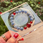 Natural Blue Kyanite Statement Bracelet | Red Agate Focal Energy Amulet | Taoist Consecrated Aura Cleansing & Success Luck Jewelry