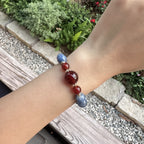 Natural Blue Kyanite Statement Bracelet | Red Agate Focal Energy Amulet | Taoist Consecrated Aura Cleansing & Success Luck Jewelry