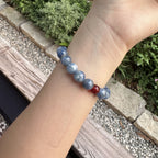 Natural Blue Kyanite Statement Bracelet | Red Agate Focal Energy Amulet | Taoist Consecrated Aura Cleansing & Success Luck Jewelry