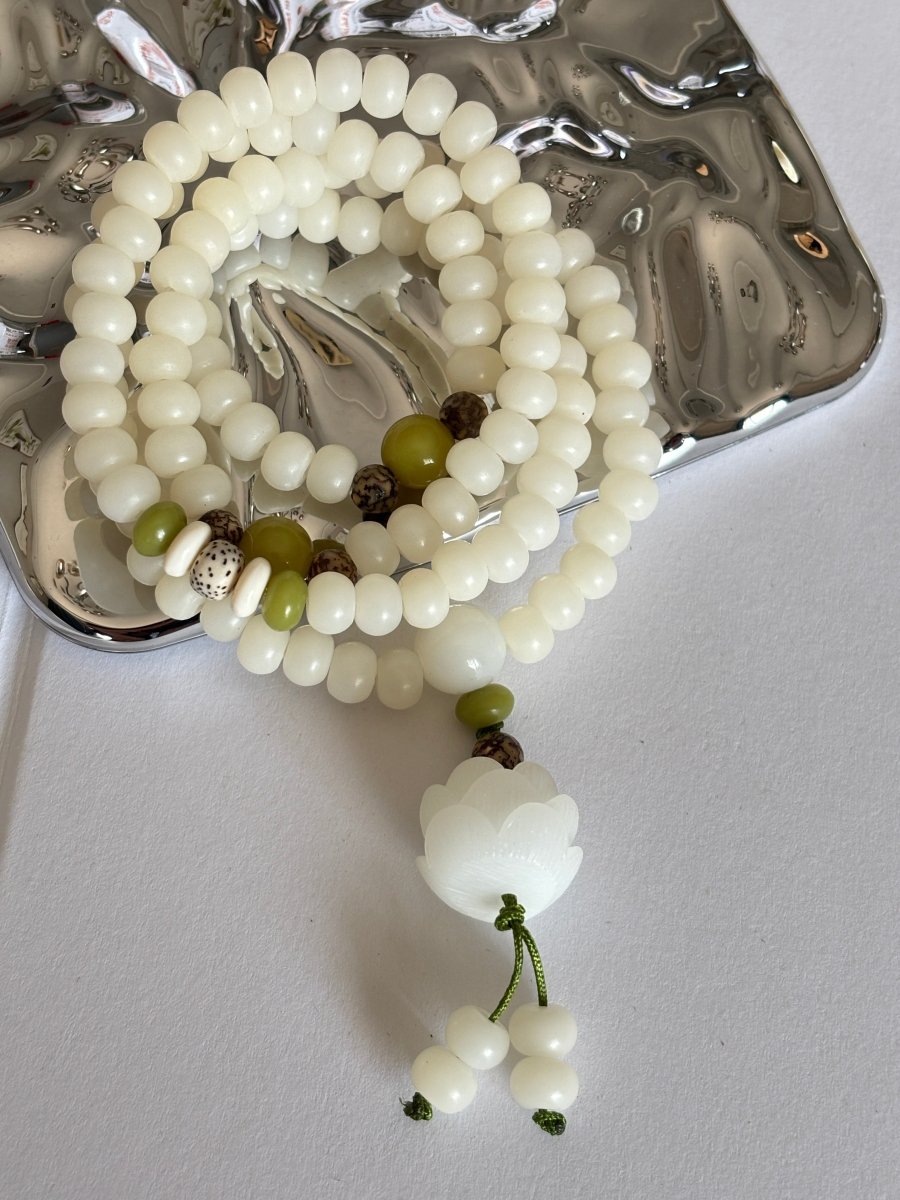 Natural Bodhi Seed Bracelet White Bodhi Seed Mala Blessed - EclipticJew