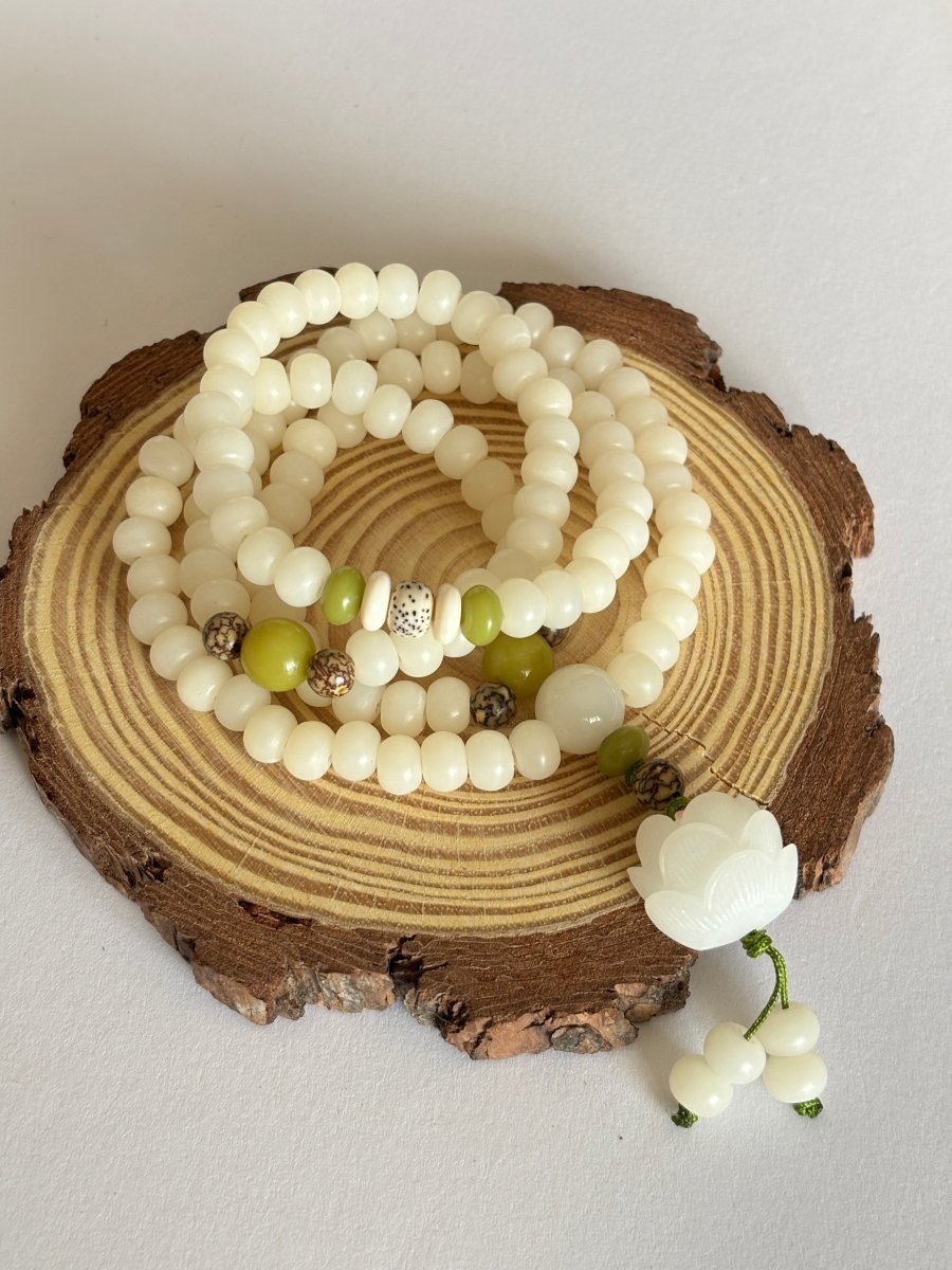 Natural Bodhi Seed Bracelet White Bodhi Seed Mala Blessed - EclipticJew