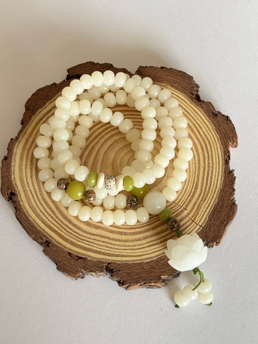 Natural Bodhi Seed Bracelet White Bodhi Seed Mala Blessed - EclipticJew