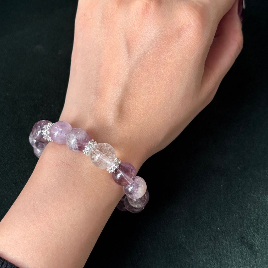 Natural Brazilian Amethyst and Purple Rutilated Quartz Bracelet | emotional clarity