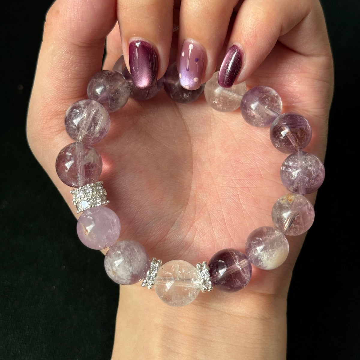 Natural Brazilian Amethyst and Purple Rutilated Quartz Bracelet | emotional clarity