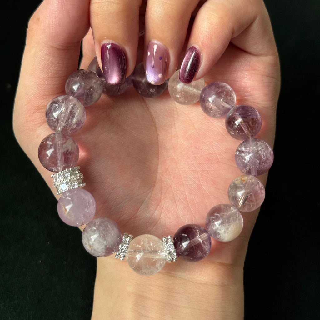 Natural Brazilian Amethyst and Purple Rutilated Quartz Bracelet | emotional clarity