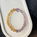 Natural Citrine and Amethyst Split Bracelet | Faceted Hexagonal Crystal Prism Amulet | Taoist Consecrated Yin Yang Balance Wealth & Intuition Jewelry