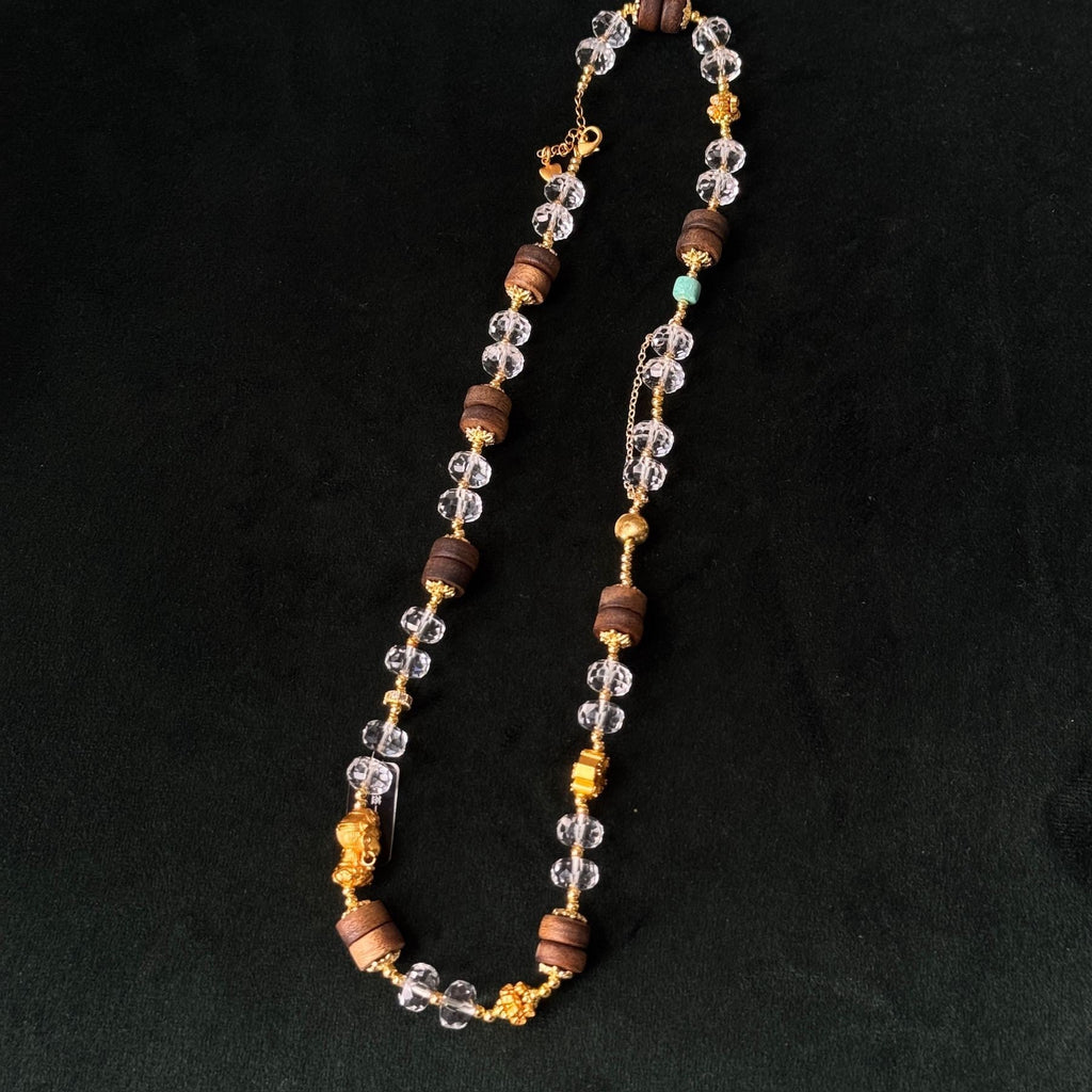 Natural Crystal Agarwood Necklace | Elegant Long Beaded Jewelry Gift