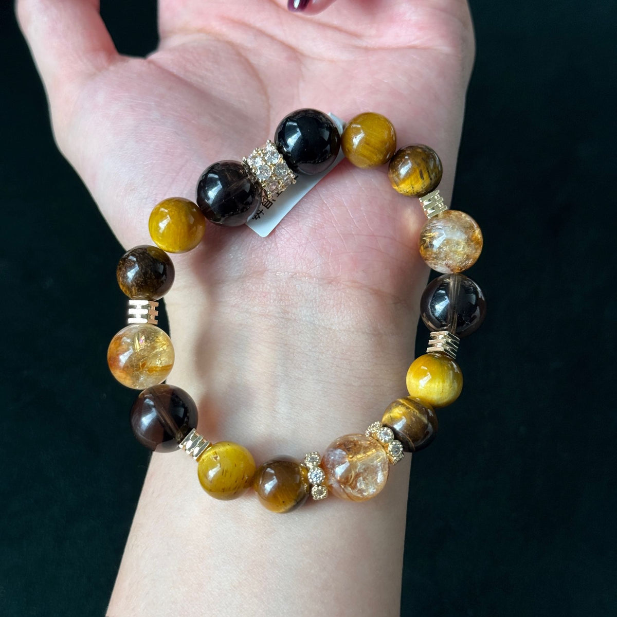 Natural Golden Rutilated Quartz & Tiger’s Eye Power Bracelet | Taoist Blessed Bracelet