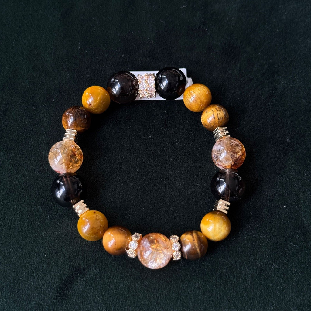 Natural Golden Rutilated Quartz & Tiger’s Eye Power Bracelet | Taoist Blessed Bracelet