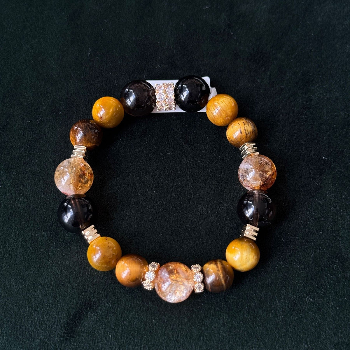 Natural Golden Rutilated Quartz & Tiger’s Eye Power Bracelet | Taoist Blessed Bracelet