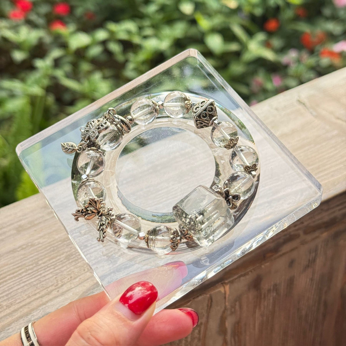 Natural Green Phantom Quartz Bracelet | Garden Quartz Square Slab Amulet | Taoist Consecrated Career Wealth & Transformation Jewelry