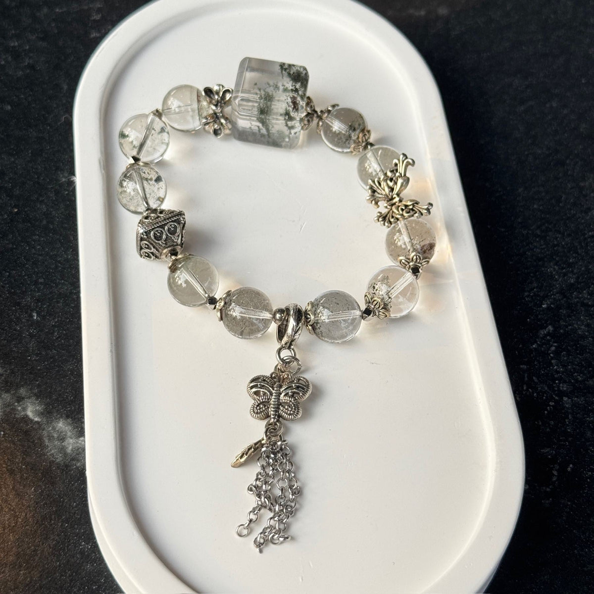 Natural Green Phantom Quartz Bracelet | Garden Quartz Square Slab Amulet | Taoist Consecrated Career Wealth & Transformation Jewelry